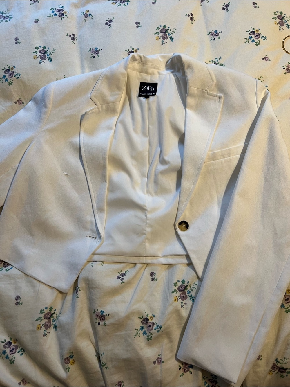Zara White Cropped Single-Button Blazer